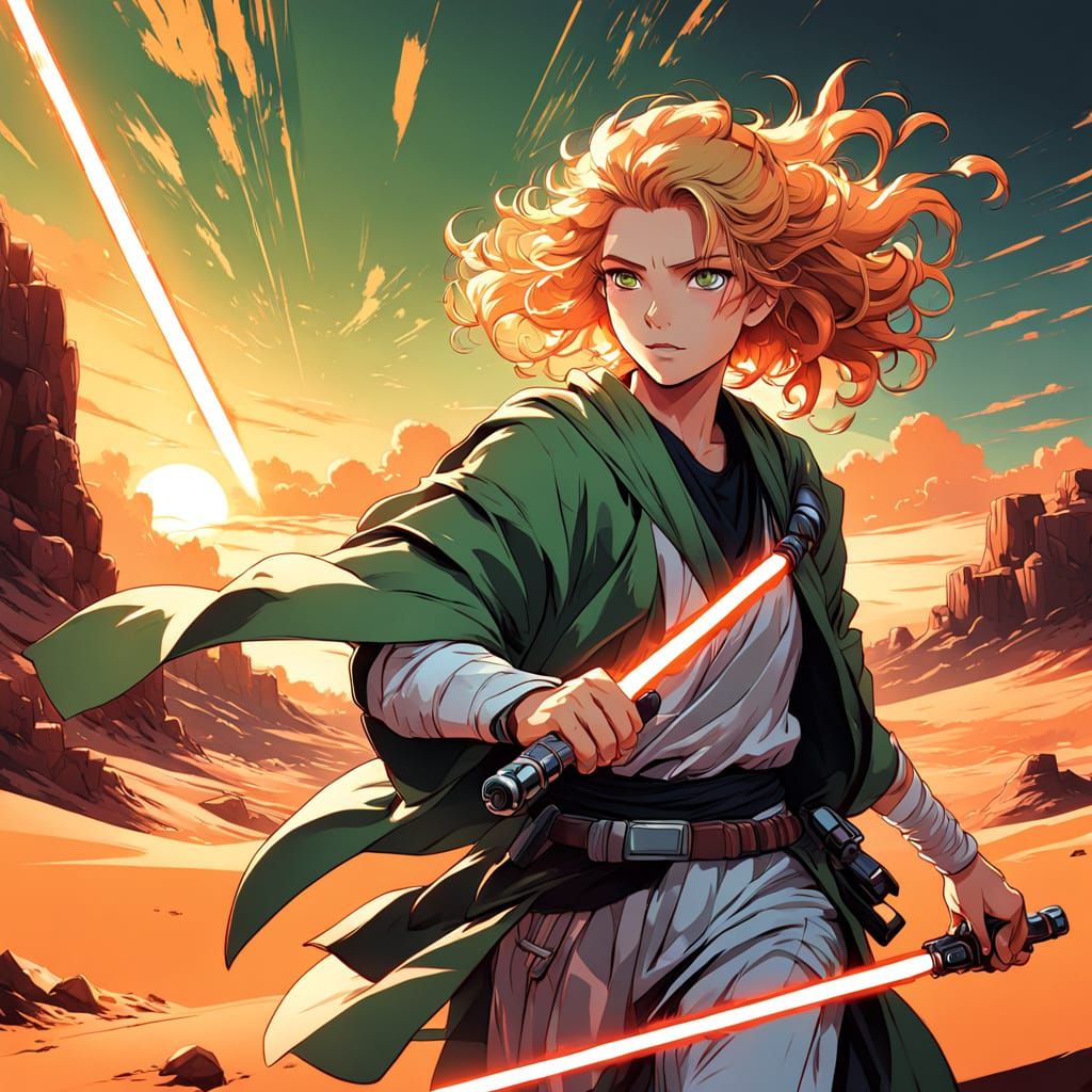 Cyberpunk-Inspired Anime Woman Runs Through a Vibrant Desert...