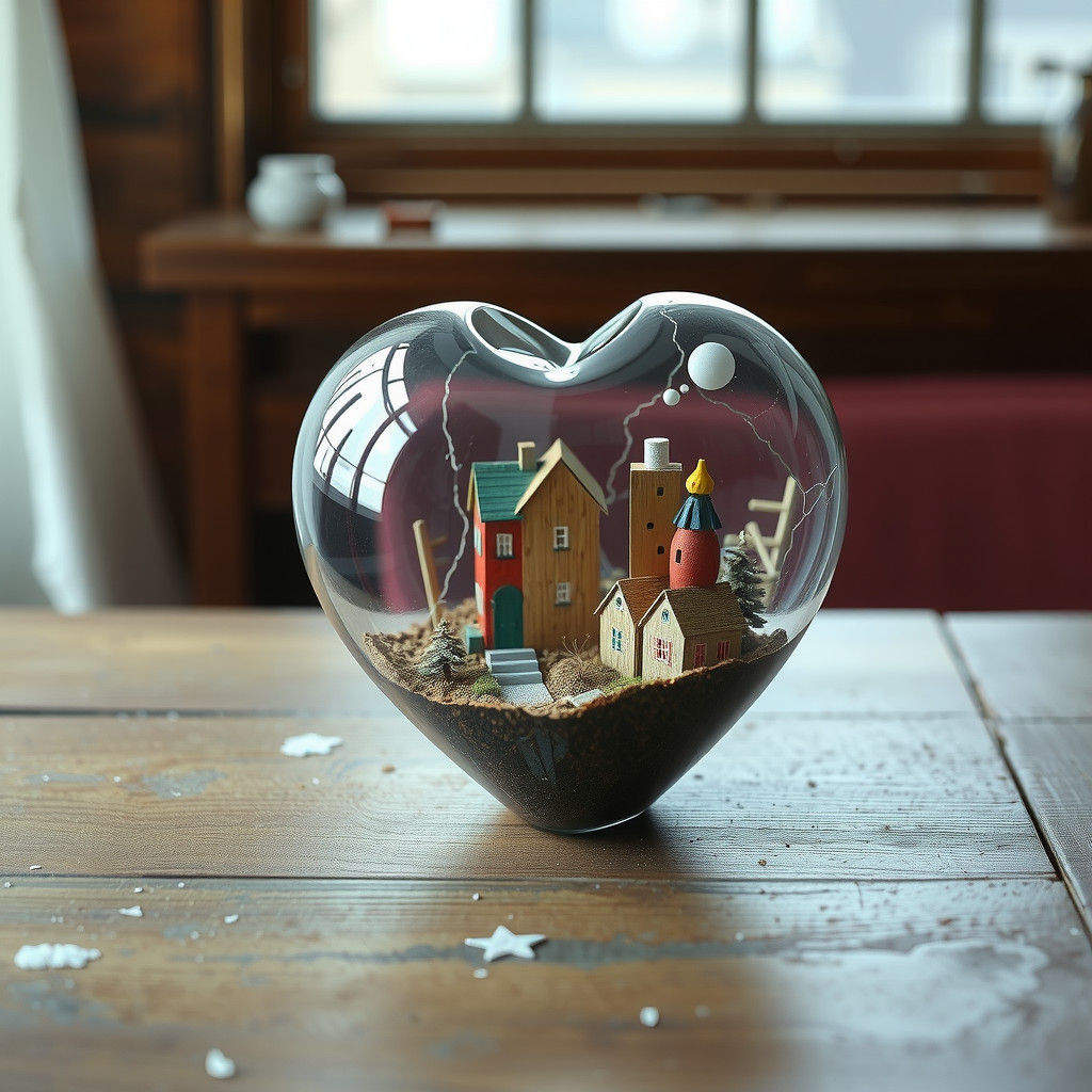 Miniature Neighborhood in Broken Glass Heart Terrarium