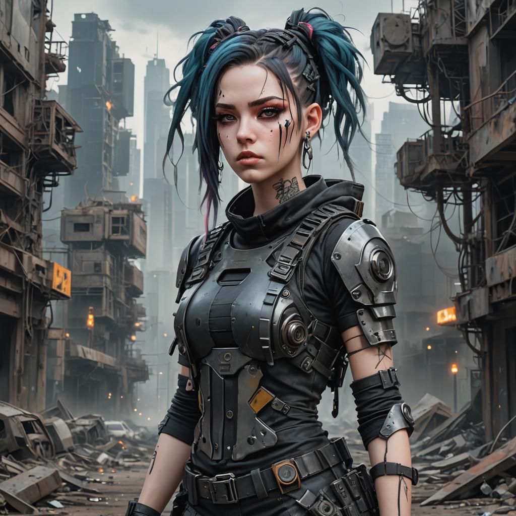 Gorgeous Cybergoth Girl in Post-Apocalyptic World