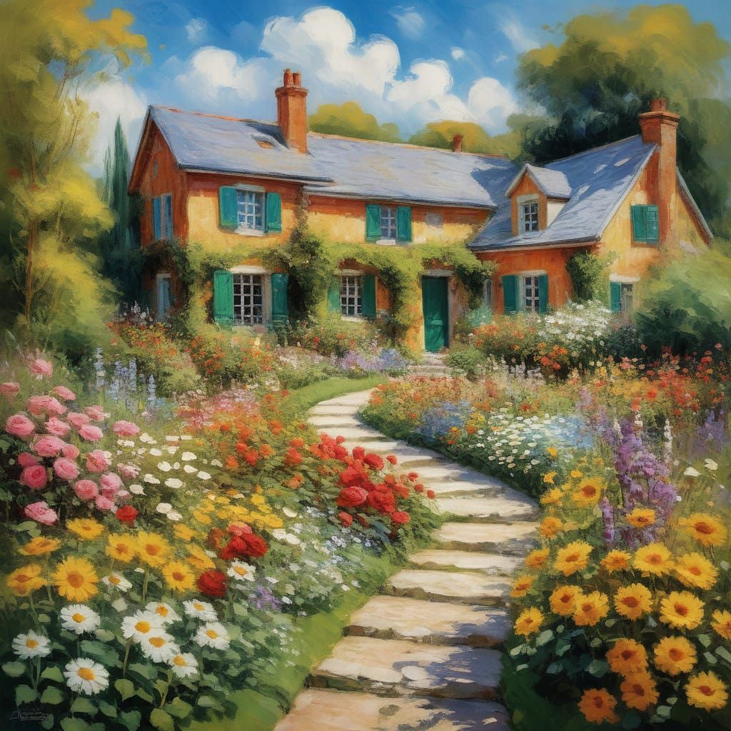 Home with beautifull flowery garden