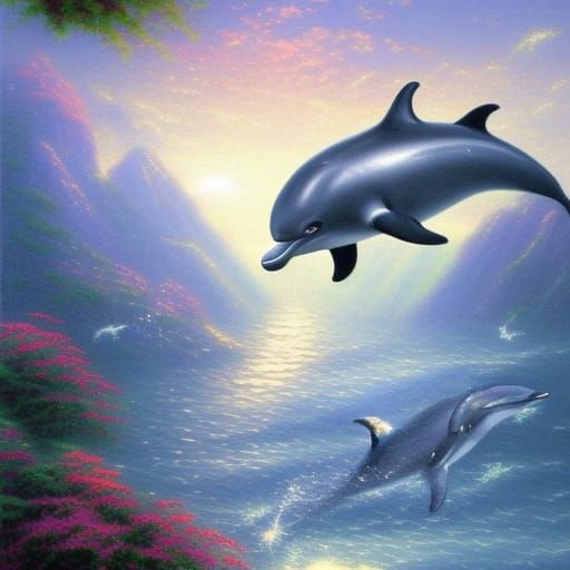 Ethereal Dolphins in a Blue Fantasy Seascape