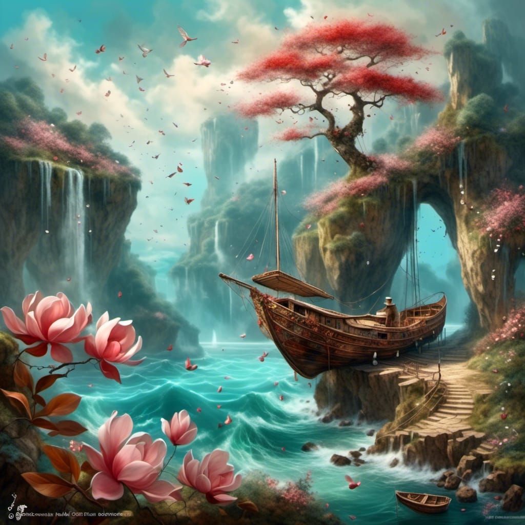 <lora:ALC INK AQUA AND CO:1.0>
magnolia blossom tree antique...