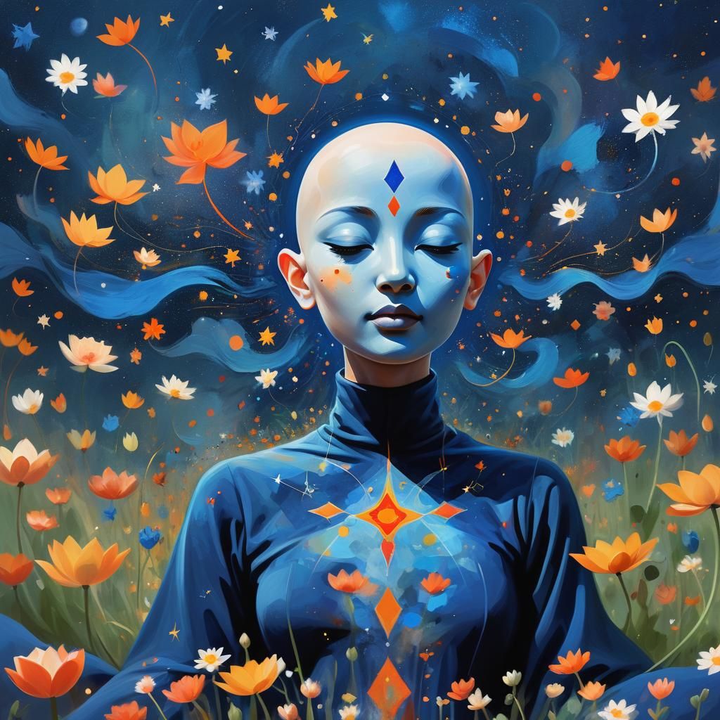 Bald Goddess in Dreamlike Abstract Expressionism