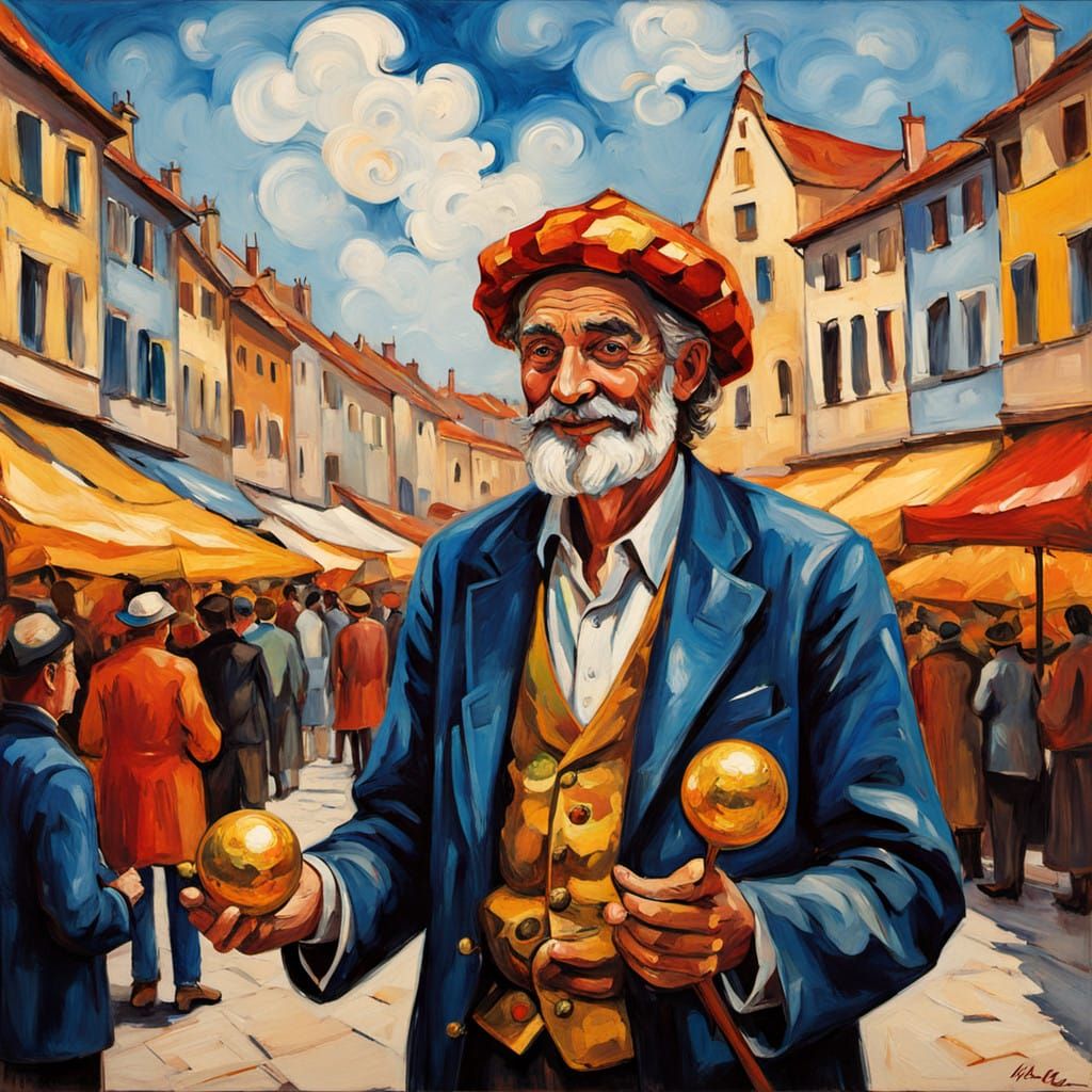 Medieval Jester in Vibrant Market Square