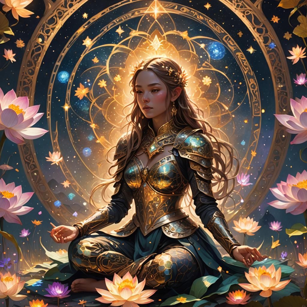 Girl in Lotus Field: Medieval Art Style