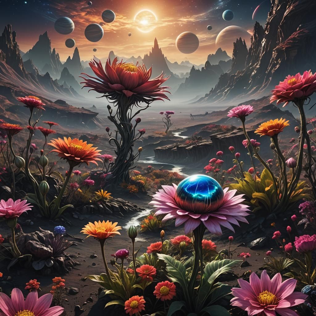 Exotic Alien Flower on Distant Planet