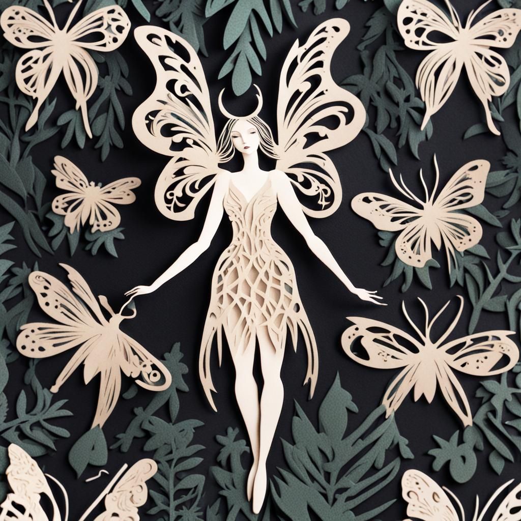 Ethereal Moth Fairy Dancer in Jungle, Paper Cut-Out