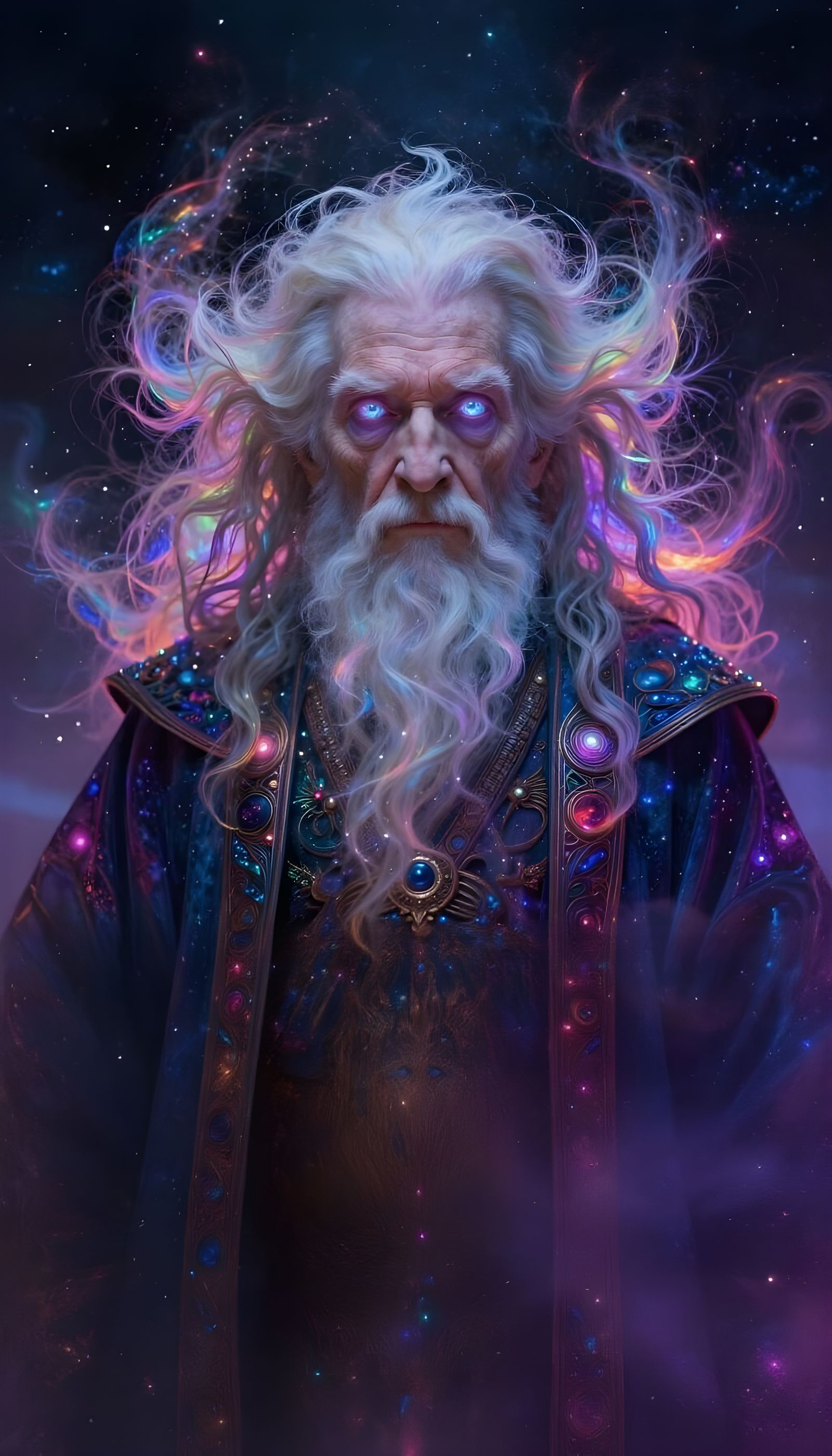 Cosmic Elderly Wizard Portrait in Sci-Fi Style
