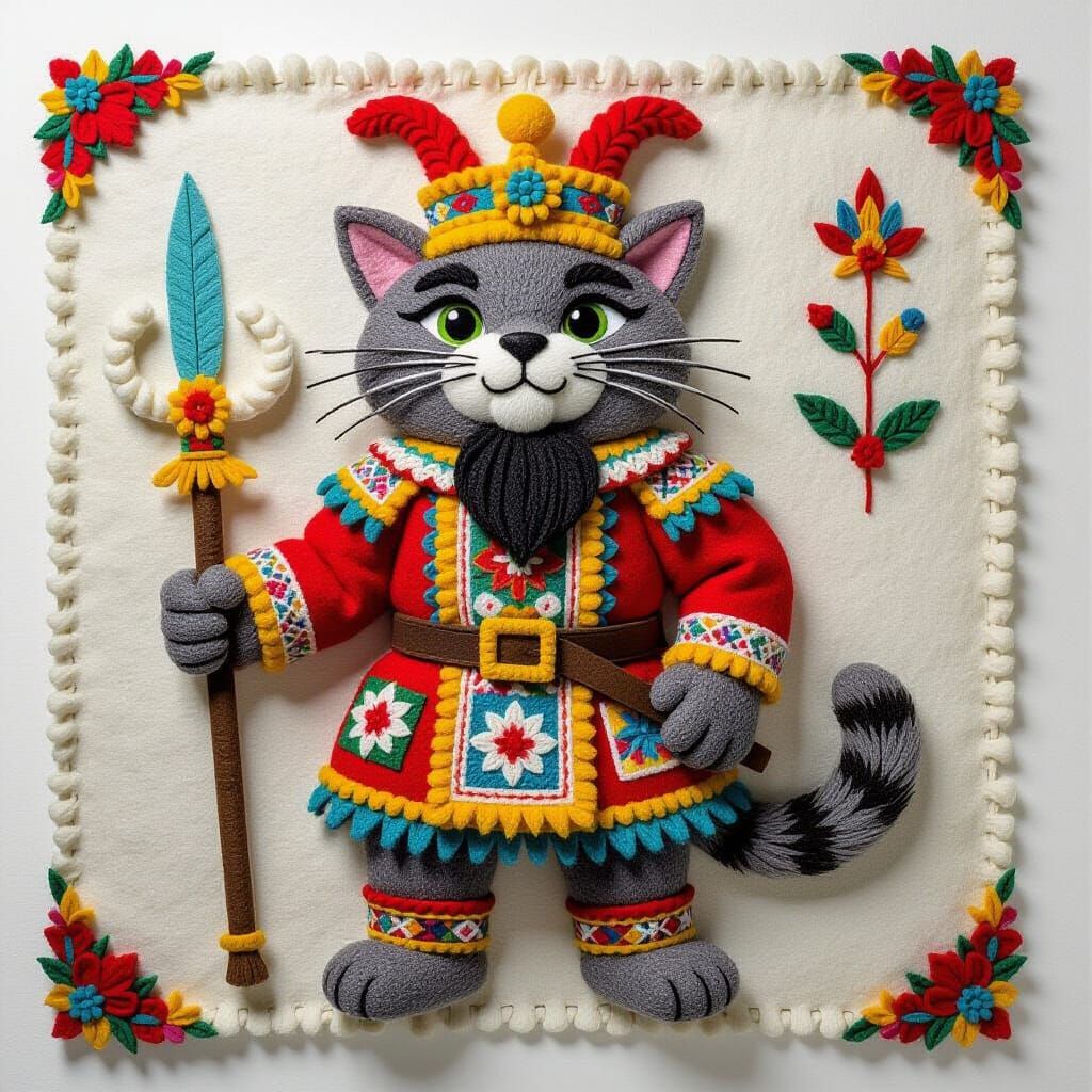 Felt Crafted Cat Figurine