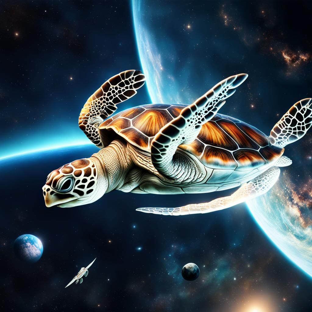 Upside Down Turtle in Space Digital Painting