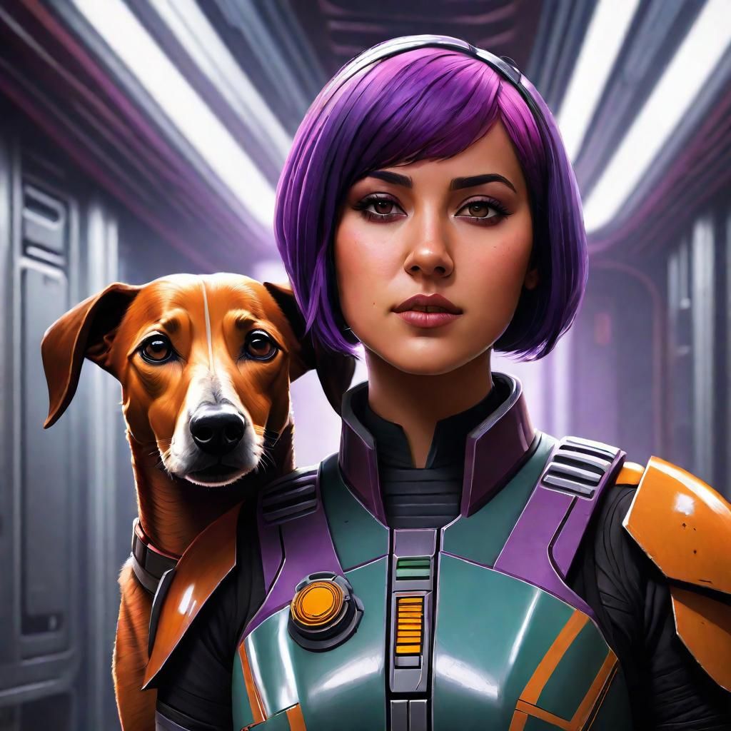 Sabine Wren and Greyhound Portrait in Spaceship Hallway