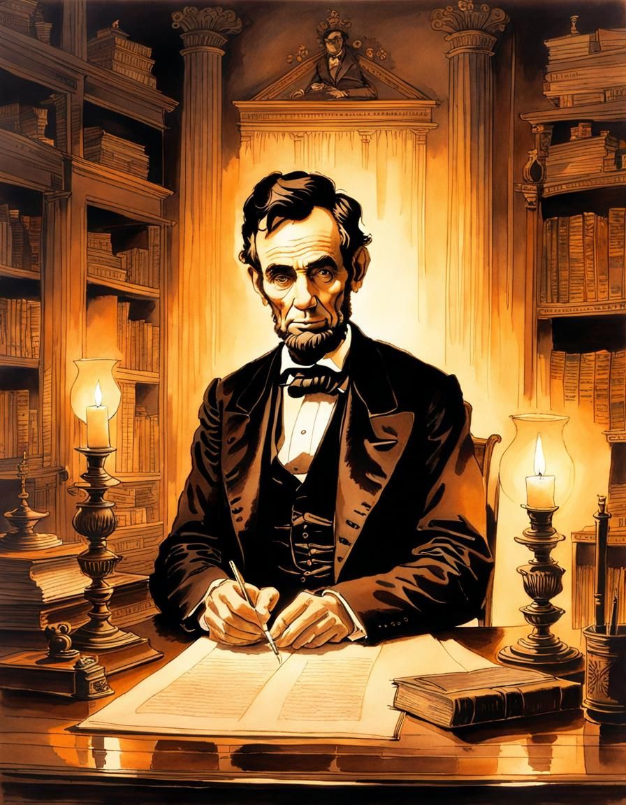 Abraham Lincoln at Writing Desk: Watercolor Portrait
