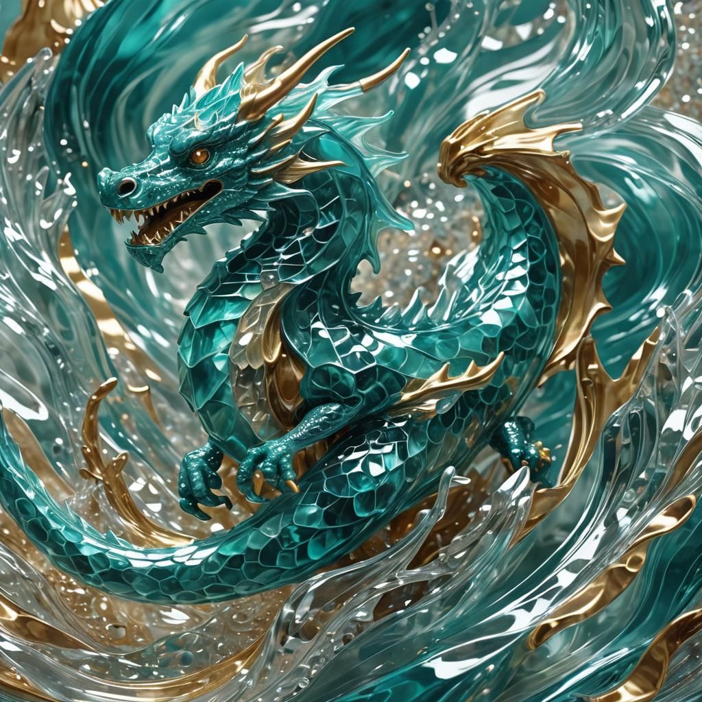 Glass Dragon Sculpture in Marble Waves