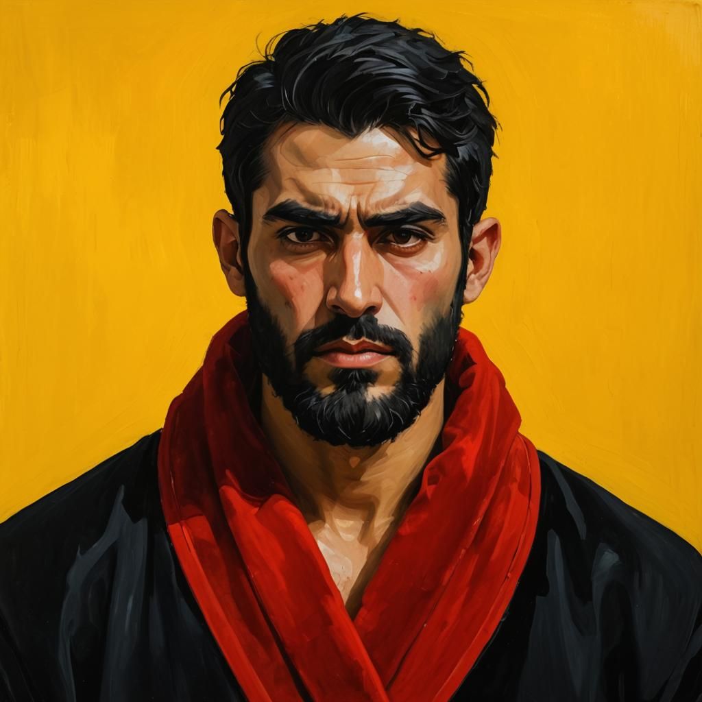 Pensive Man in Velvet Bathrobe: Neo-Expressionist Impasto Pa...