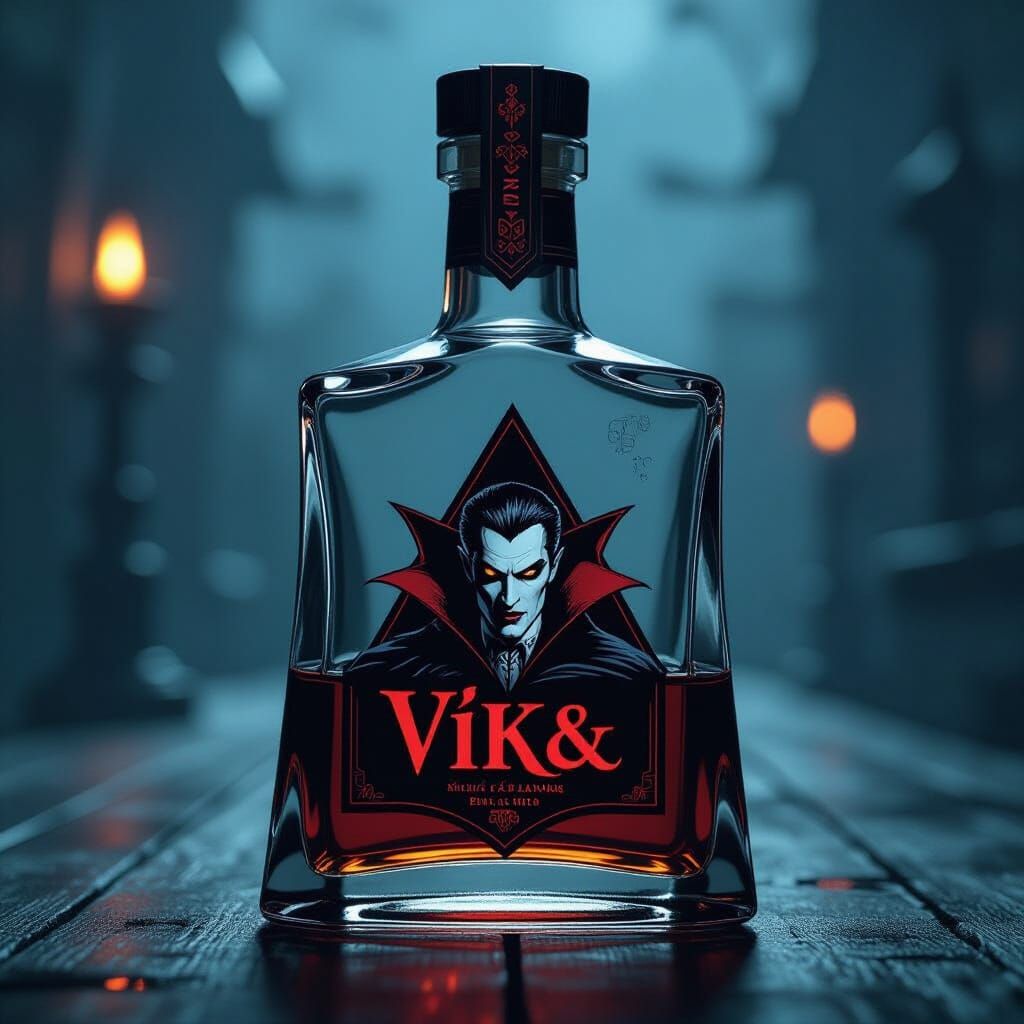 VİKİ Bottle with Vampire Label: Gothic Horror Aesthetic