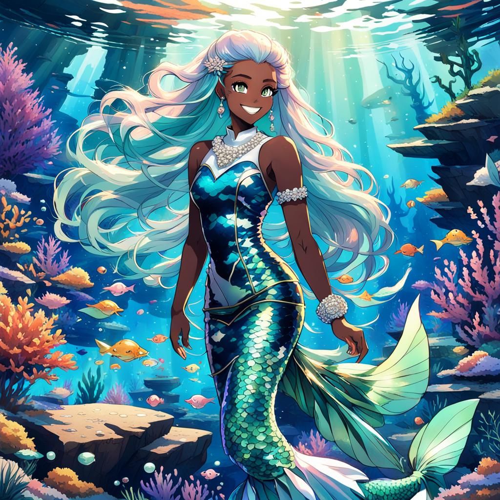 Anime Mermaid on Underwater Racing Track
