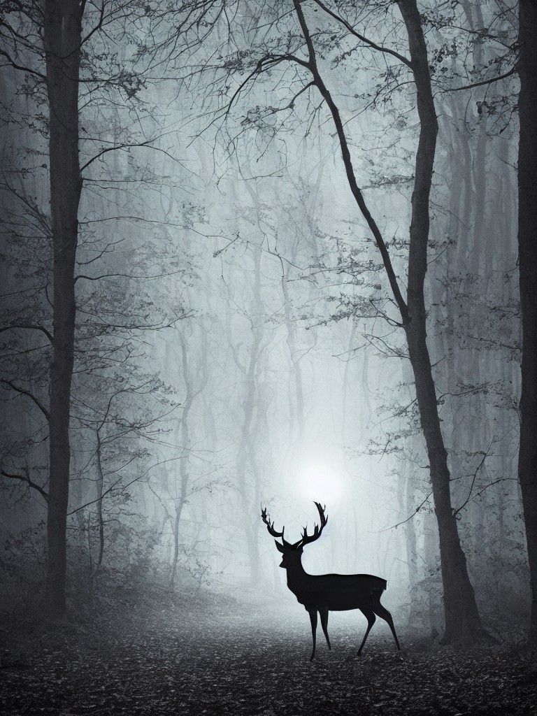 Demonic Deer in Dark Forest