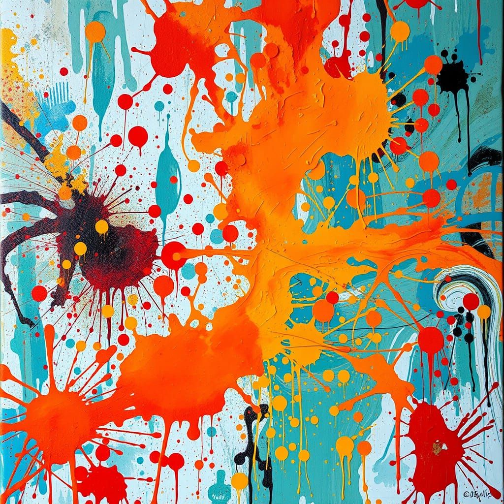 Vibrant, Abstract Graffiti Explosion in Cadmium Orange and C...