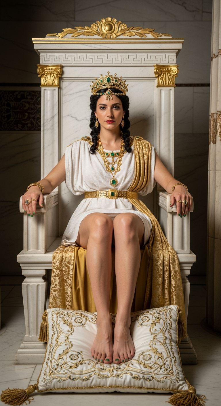 Greek Goddess on Throne in Temple, Photorealistic Style