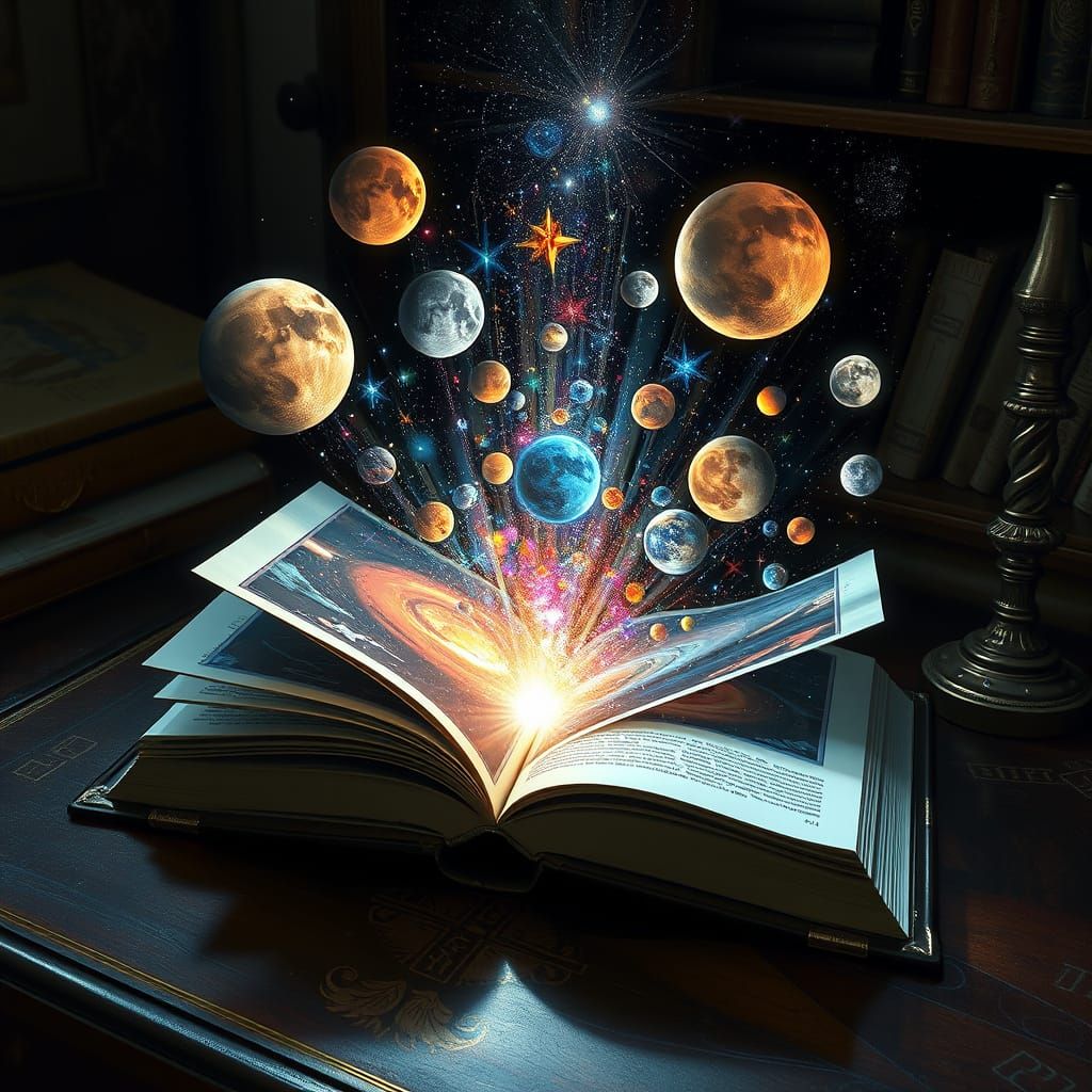 Cosmic Illustration: Planets Erupt from Open Book