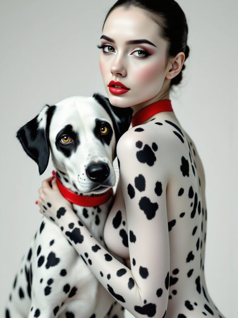 Elegant Woman and Dalmatian in Cinematic Fine Art Style