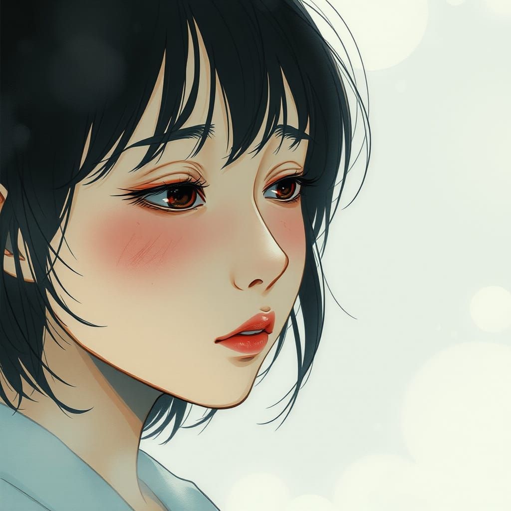 A Young Woman Lost in Thought Amidst Eerie Mist