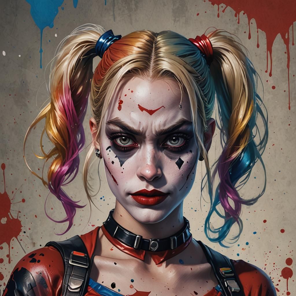 Harley Quinn in Detailed Splash Art Style
