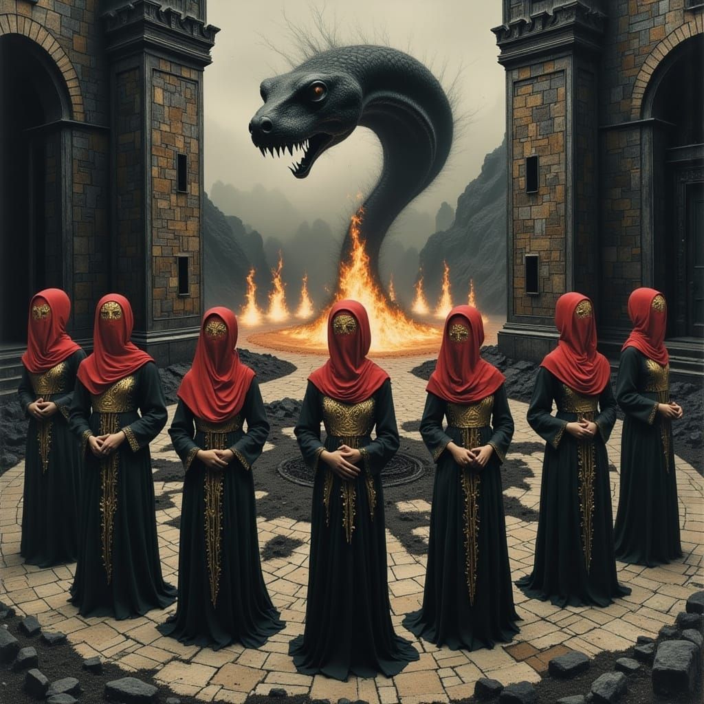 Mystical Priestesses Confront Cosmic Serpent in Dark Cosmic ...