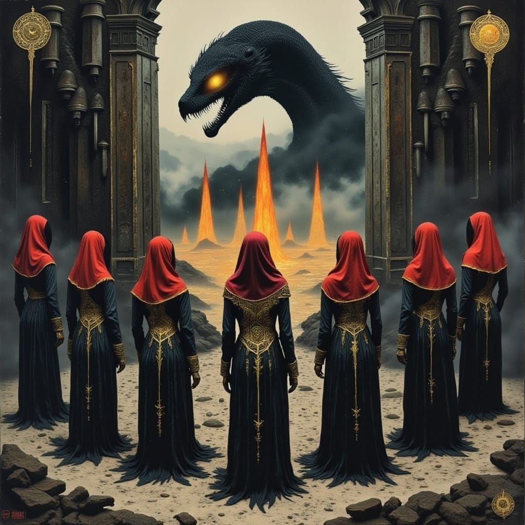 Ethereal Priestesses Confront Ancient Space Serpent in Futur...