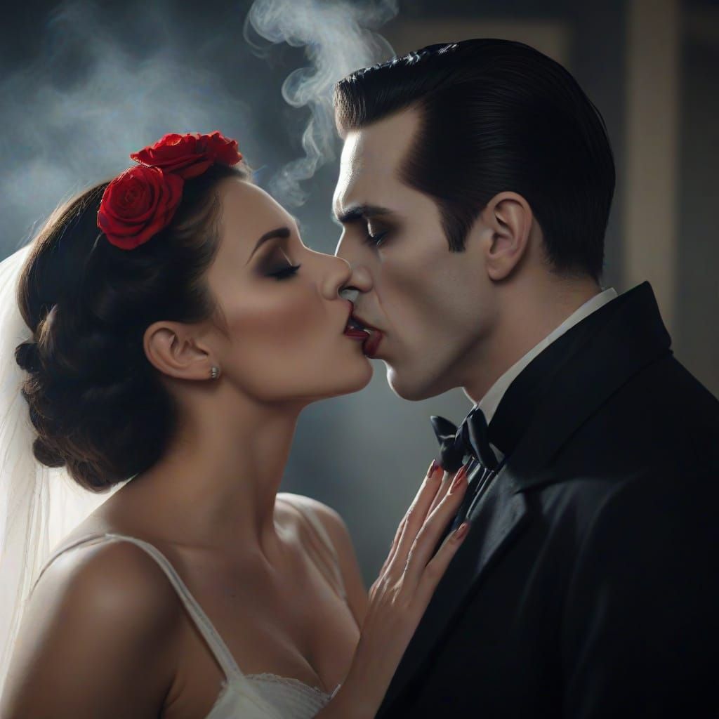 Vampire Gives Valentine Kiss To Bride Of Frankenstein
