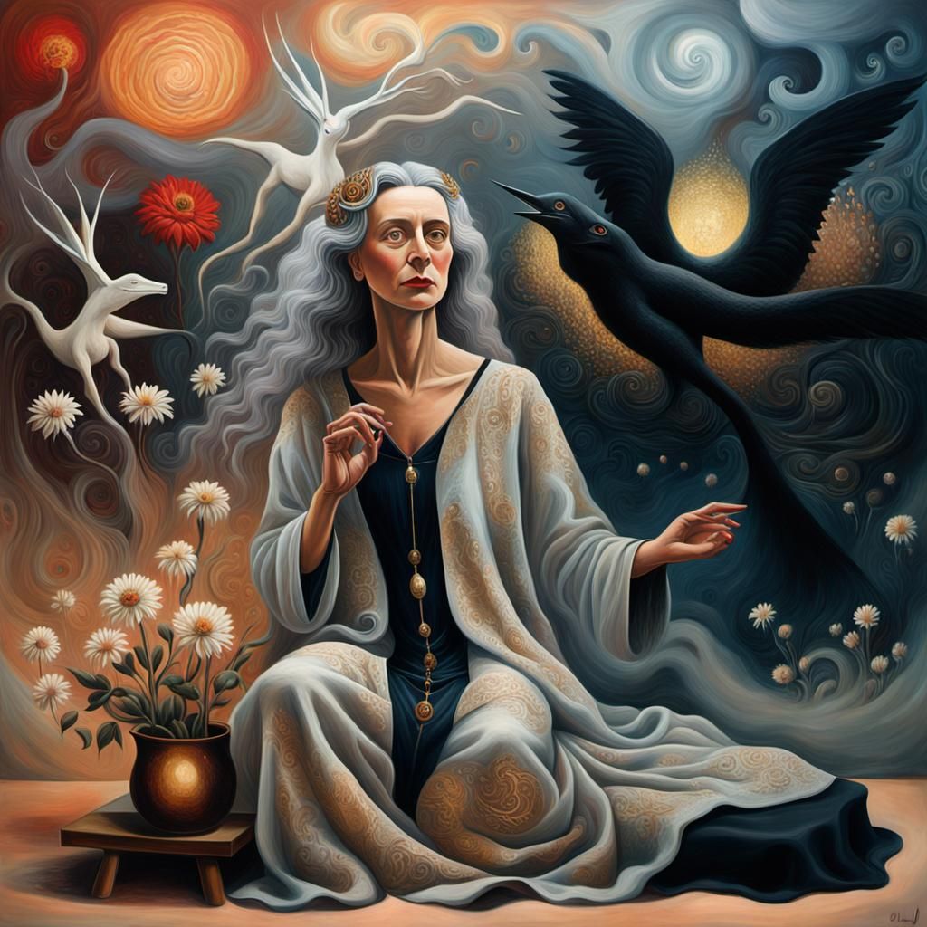 Surreal Woman Painting on Canvas in Dreamlike World