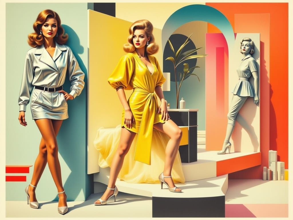 1960s Fashion Ad Illustration: Futuristic Retro Style