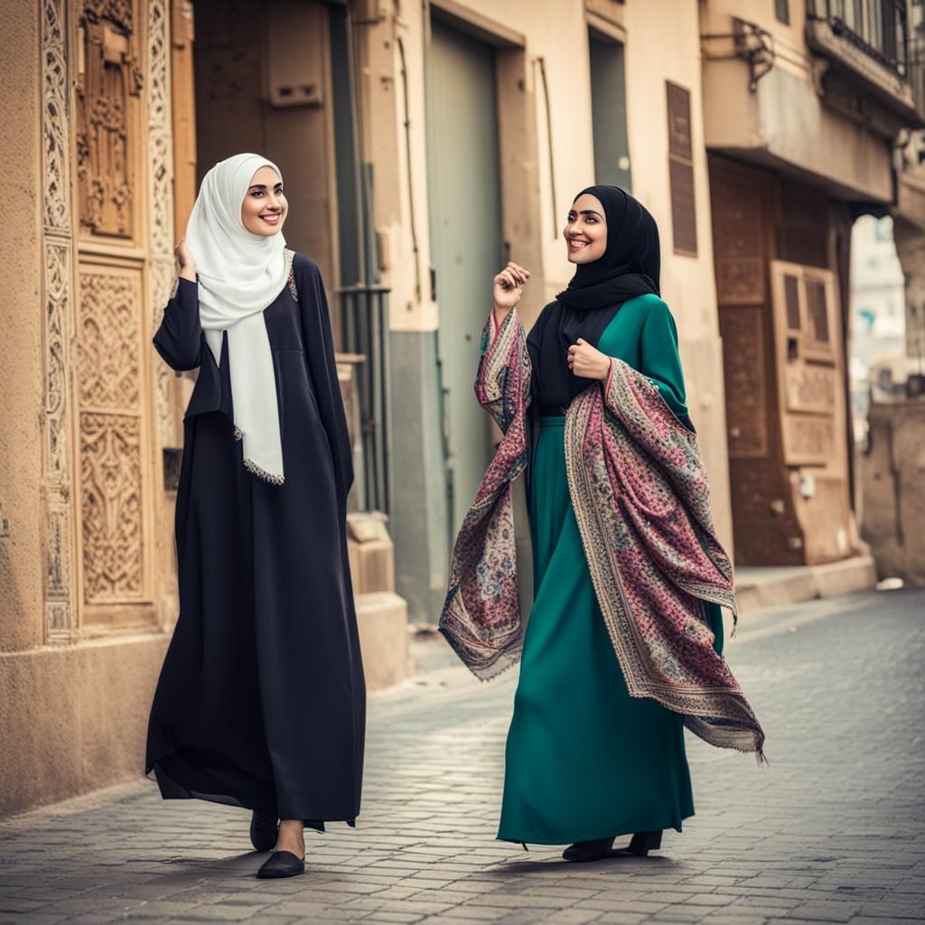 Beautiful Arabic Woman with Hijab in Town