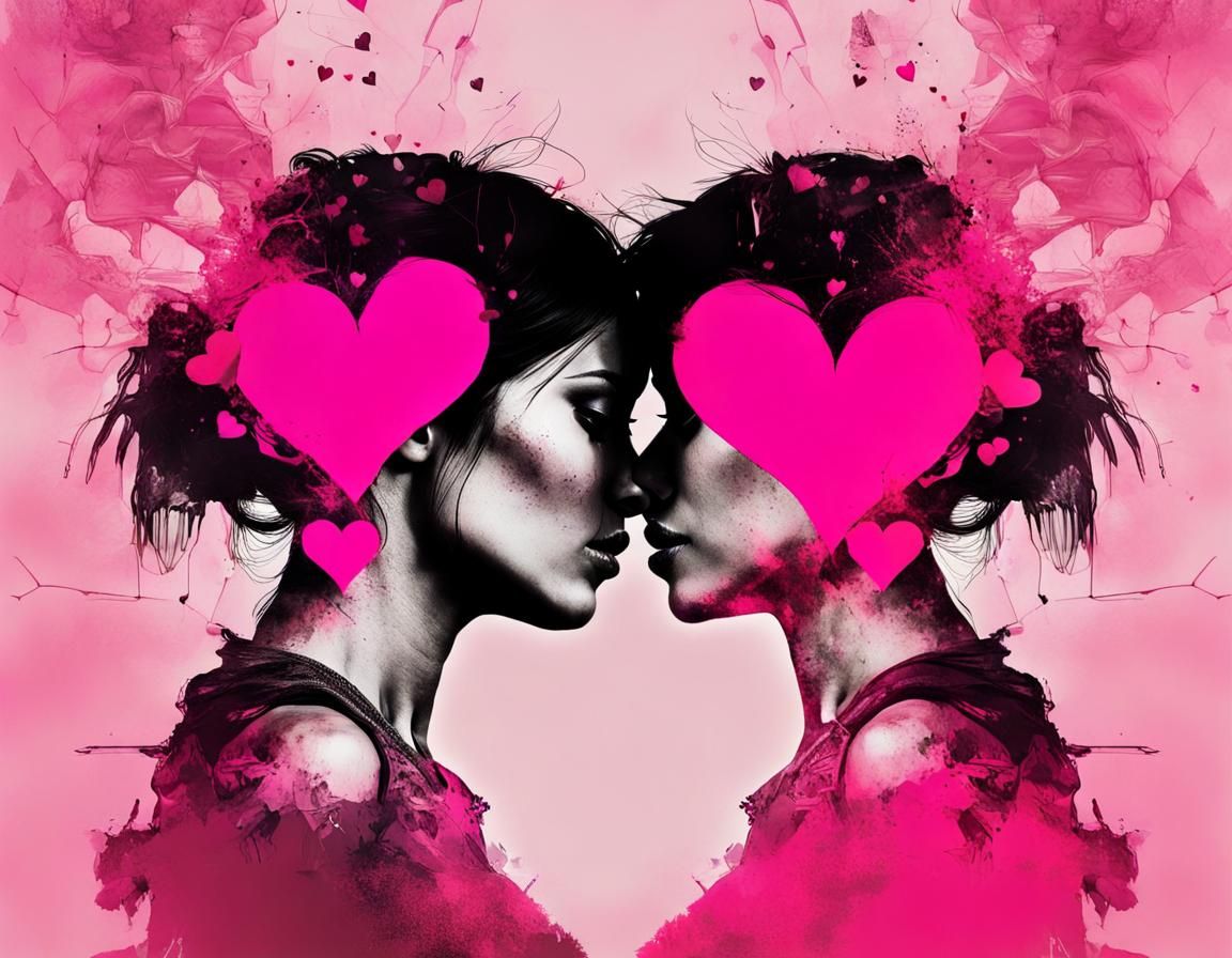 Radiant Pink Silhouette: Two Women Embracing