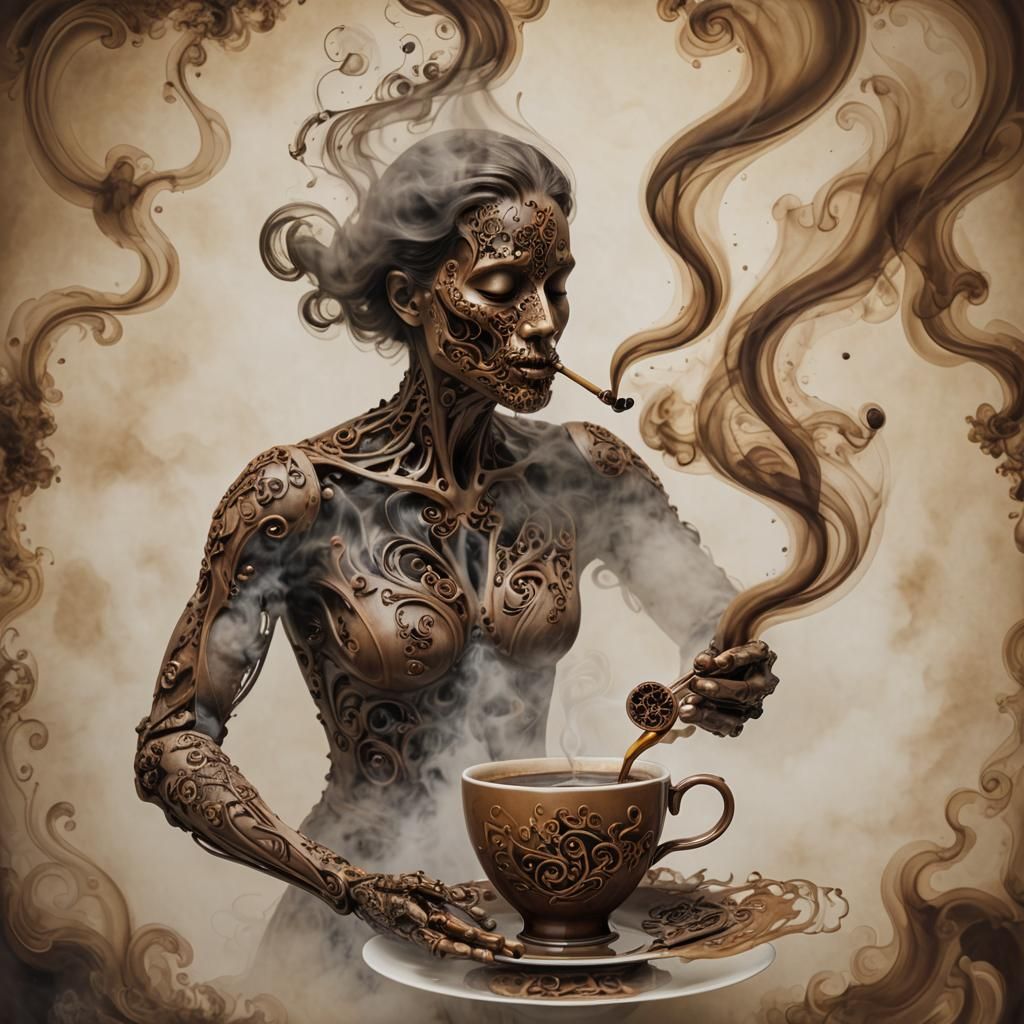 Ethereal Smoke Figure Drinking Coffee