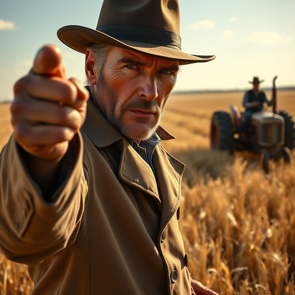 Clint Eastwood in Golden Hay Field, Neo-Noir Style