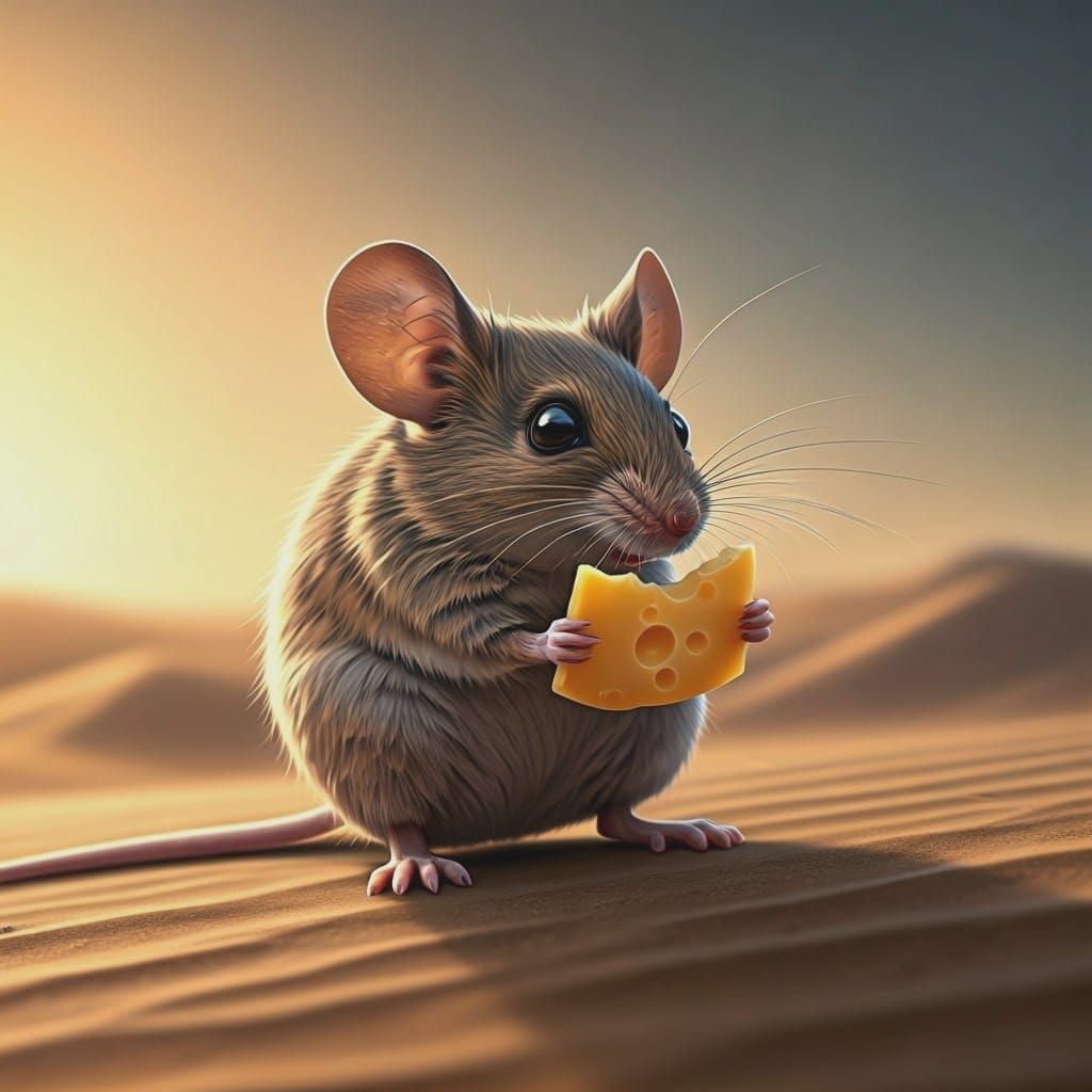 Mouse Savoring Cheese in the Desert