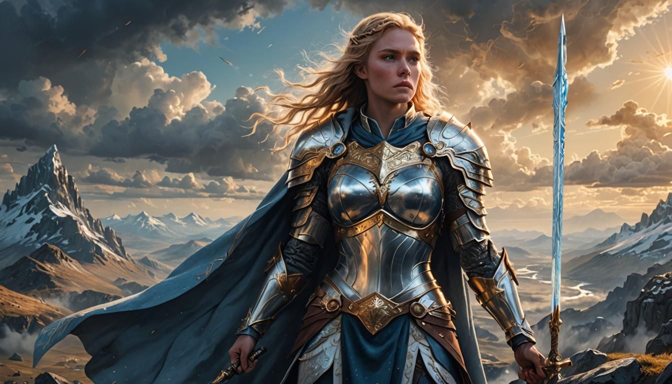 Valkyrie Warrior on Battlefield in Digital Art