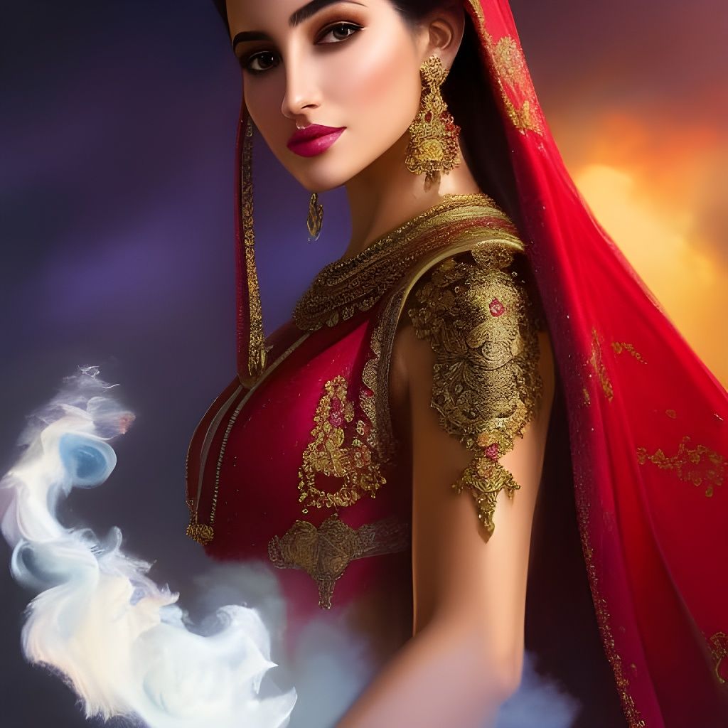 Beautiful Genie Emerges in Flowing Portrait, Hyperrealism