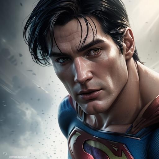 Hyperrealistic Superman Splash Art Portrait