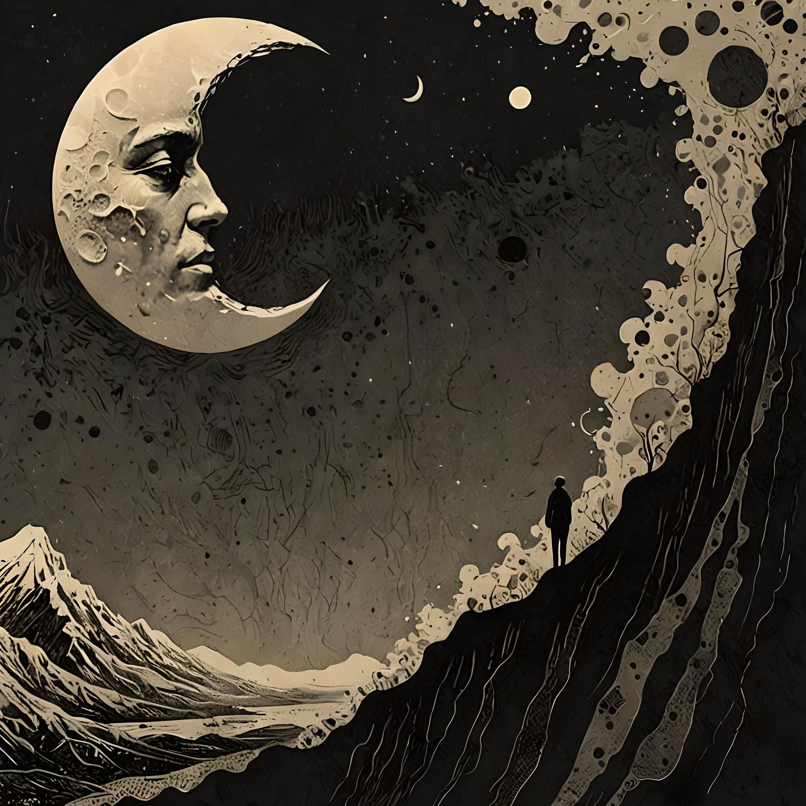 Memento Mori Moon in Halftone Pattern Collage