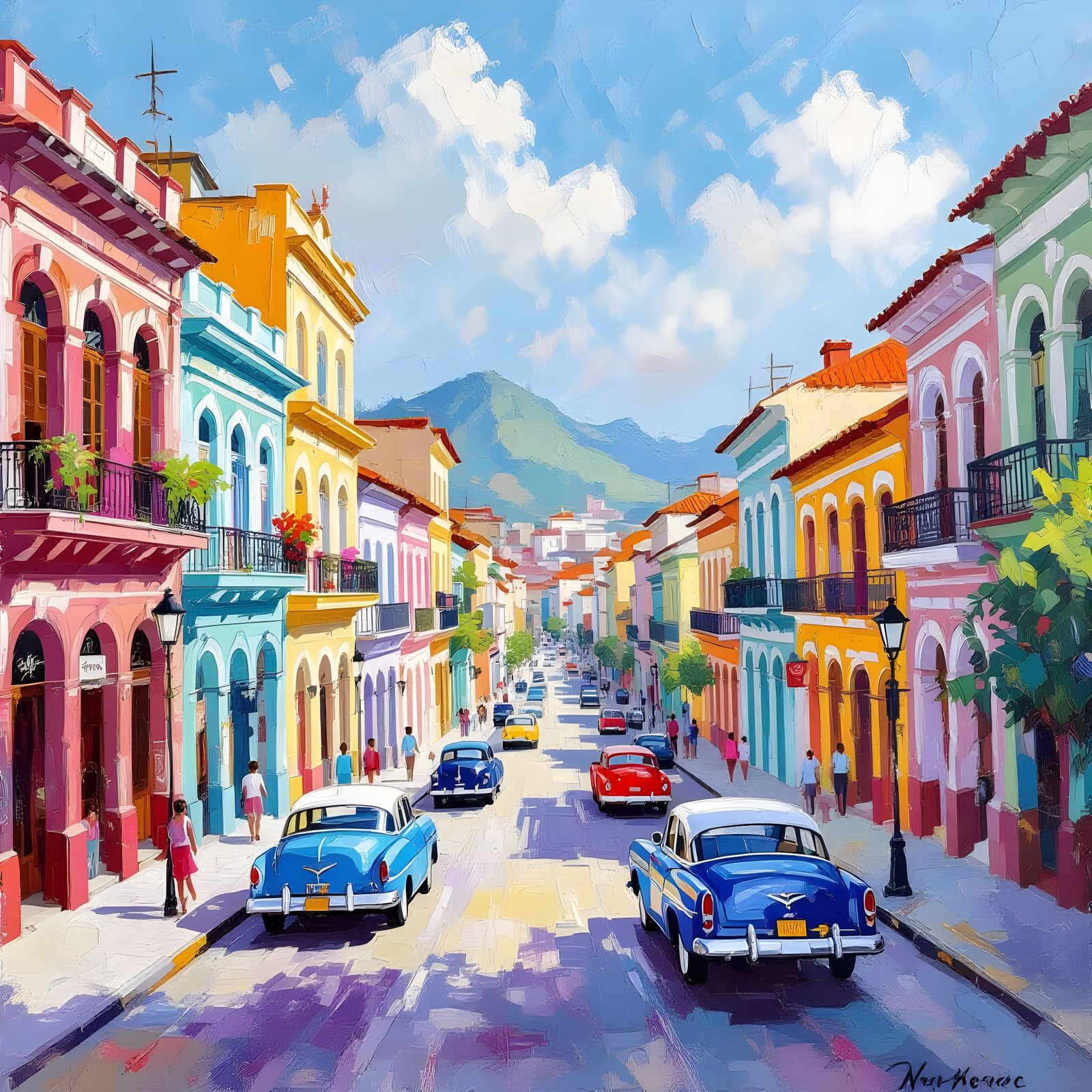 Picturesque Havana Street Scene in Watercolor