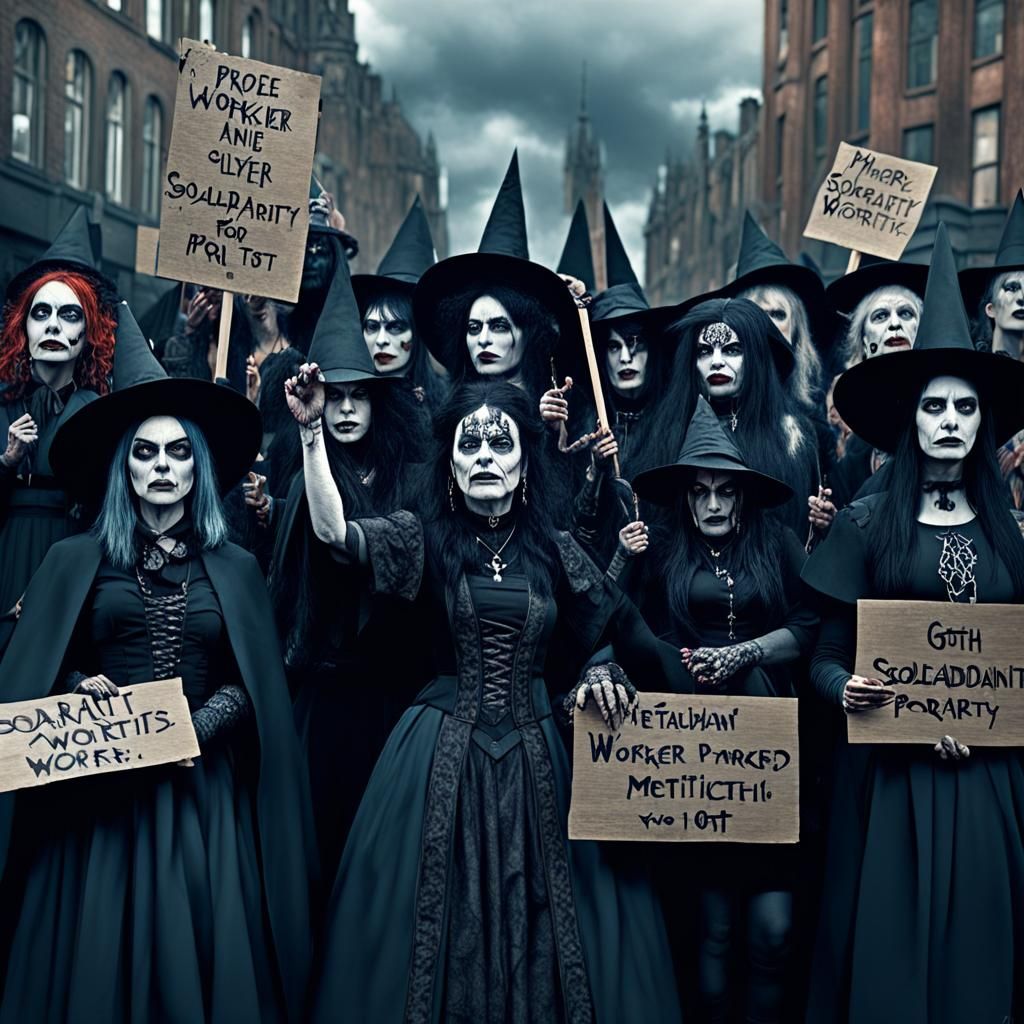Goth Witches' Worker Solidarity Protest, Rembrandt-Style