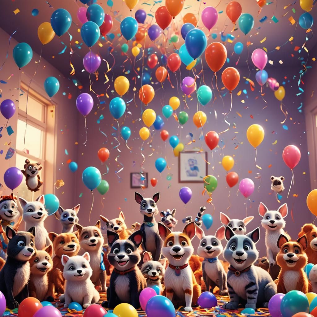 Festive Animal Party in 3D Digital Art Style