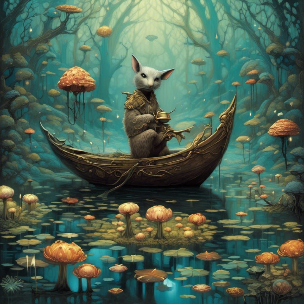 Enchanted Elf Boat on Sparkling Lake at Twilight