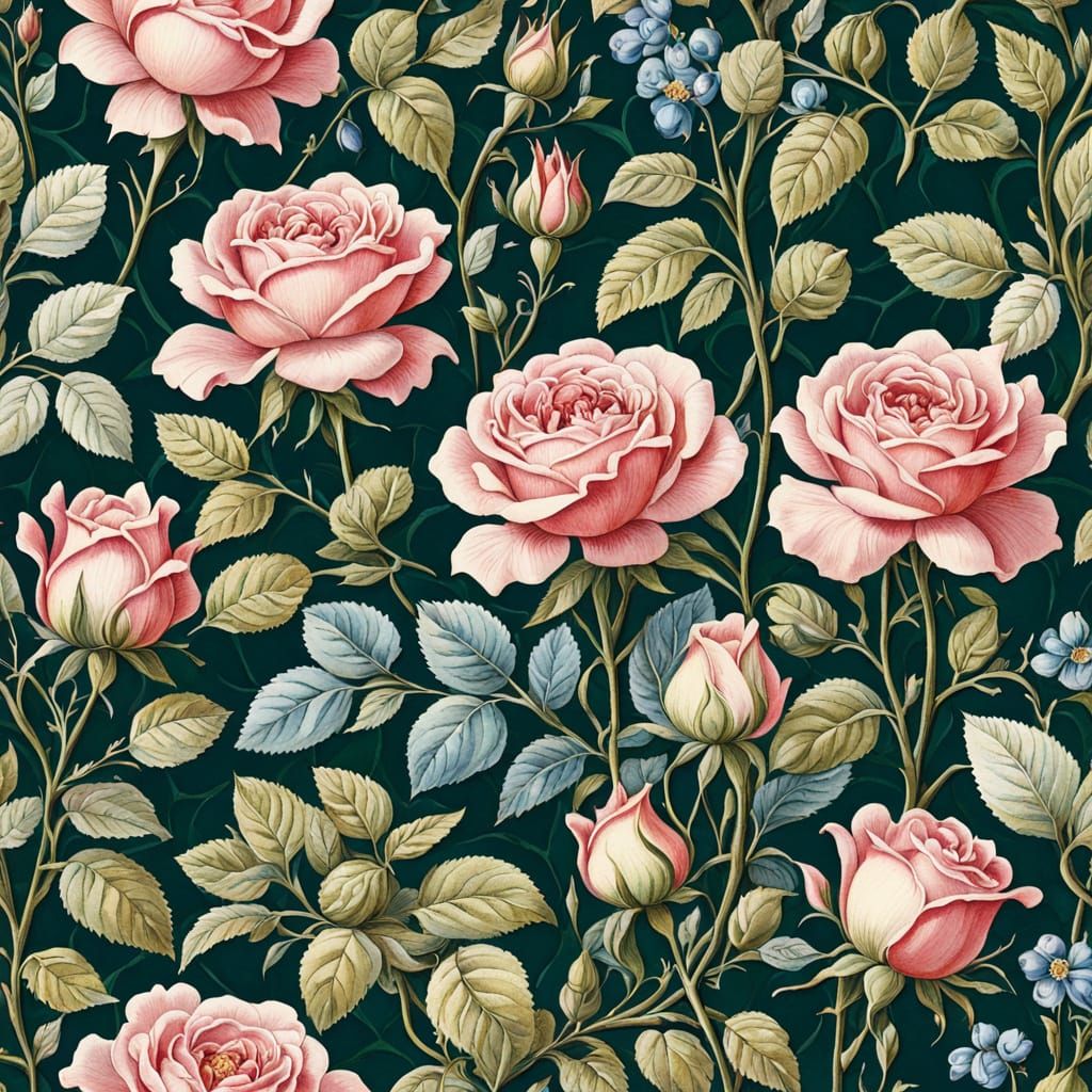 Elegant Art Nouveau Floral Masterpiece with Pink Roses