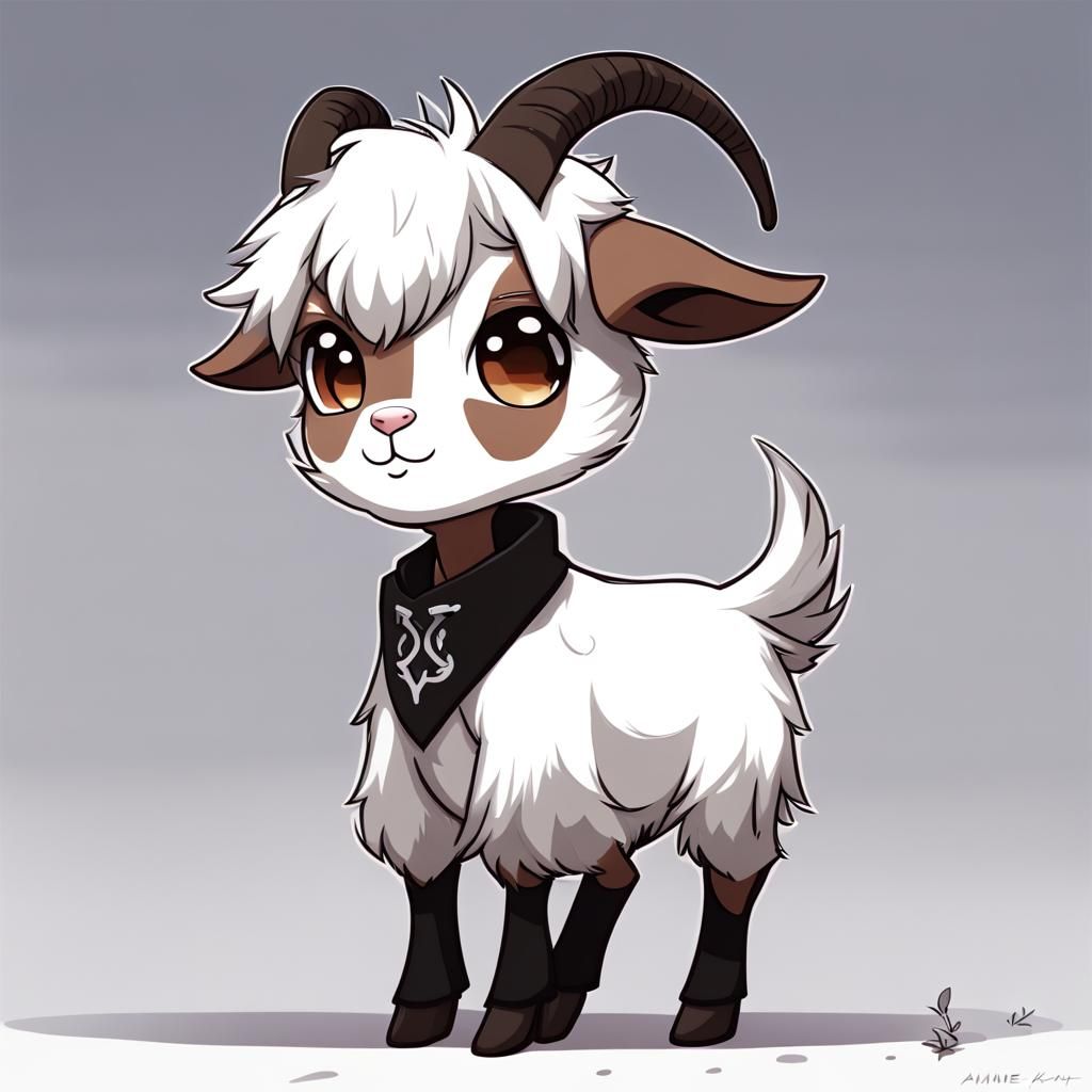 Cute Fluffy Anthropomorphic Goat in Anime Style