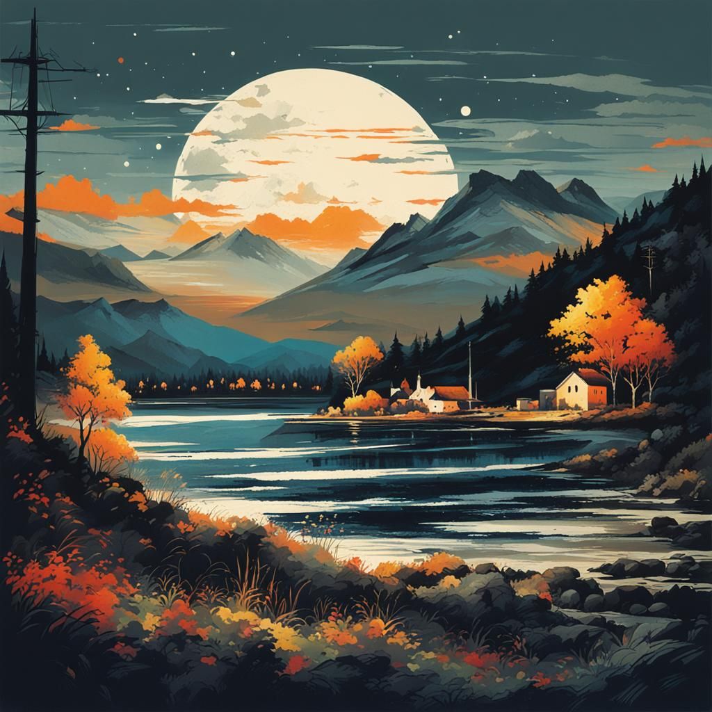 Baroque-Style Painting of a Majestic Landscape with Dramatic...