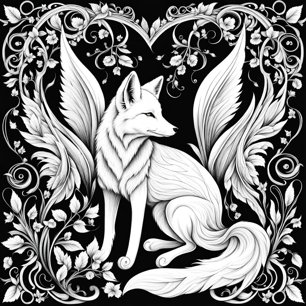 Angelic White Fox in Ink Splash Art