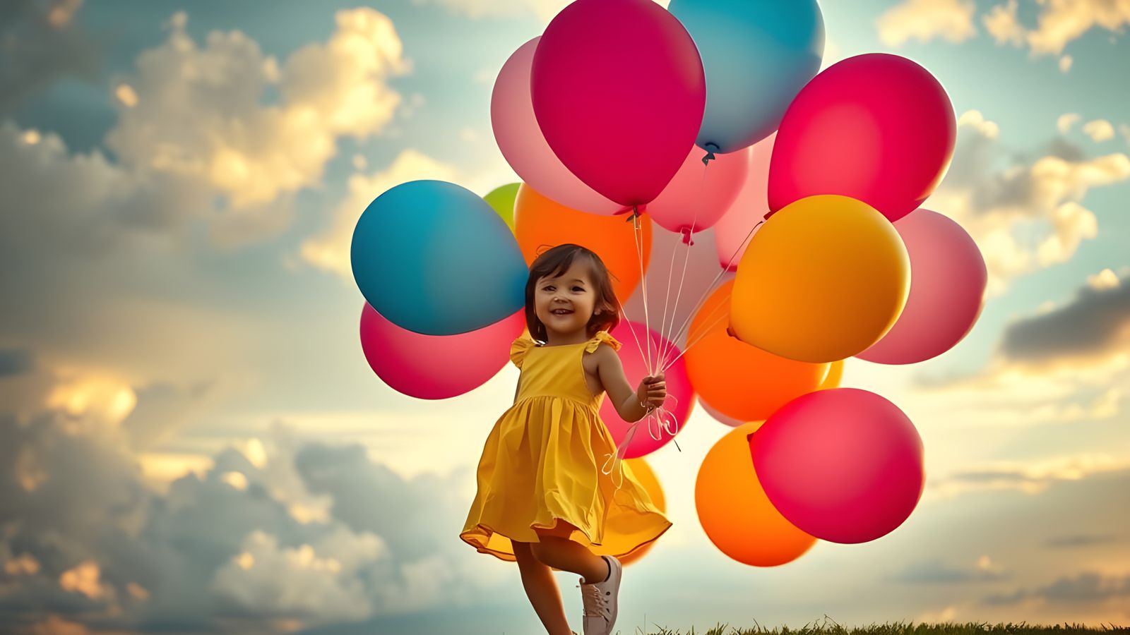 Child Lifted by Balloons: Hyperrealistic 64 Megapixel Image
